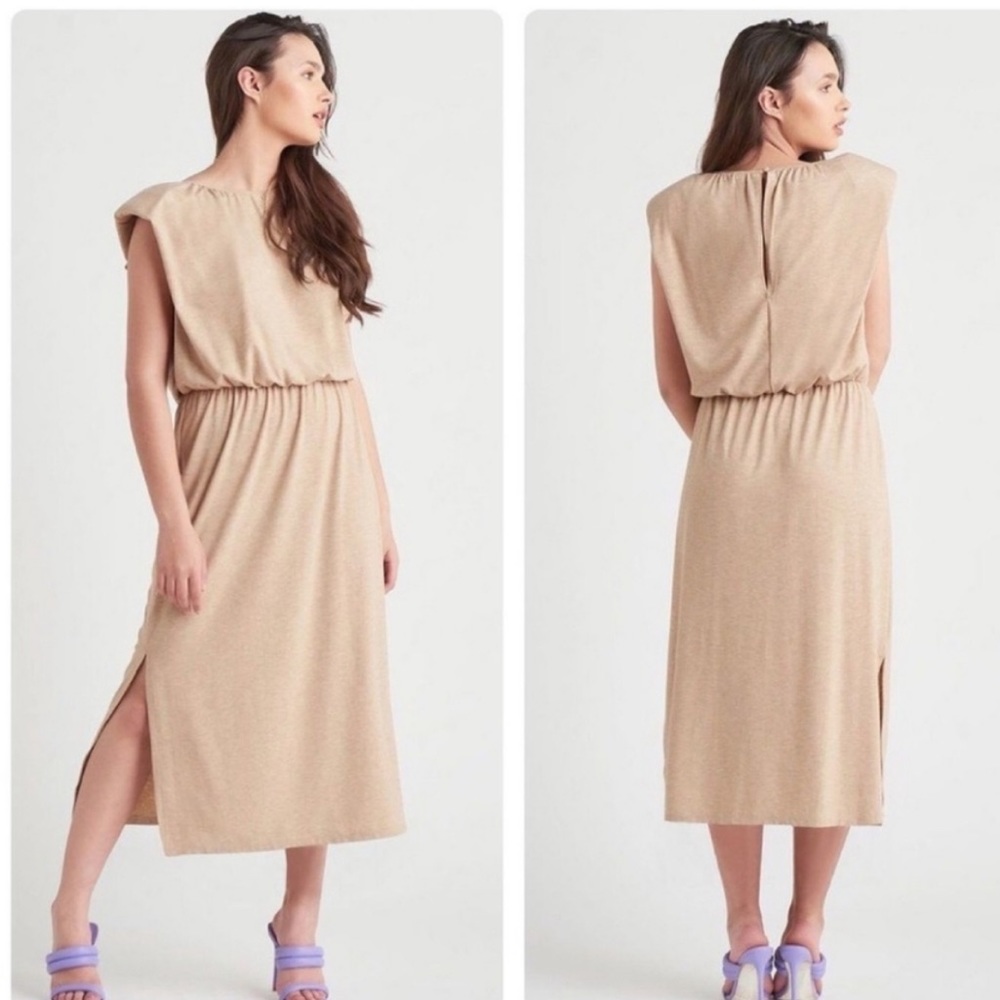Wayf Beige Midi Dress with Side Slit
